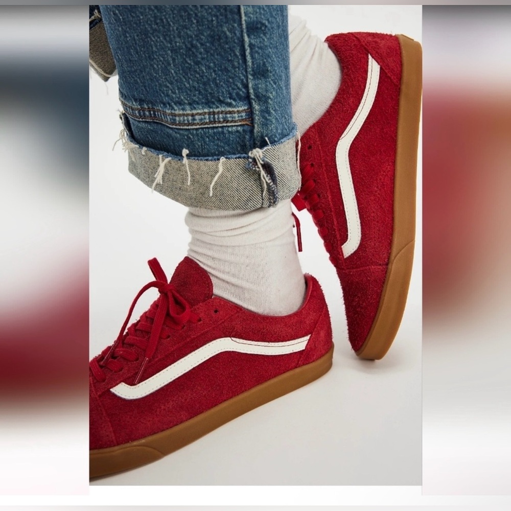 Vans Red Suede Sneakers with White Accent